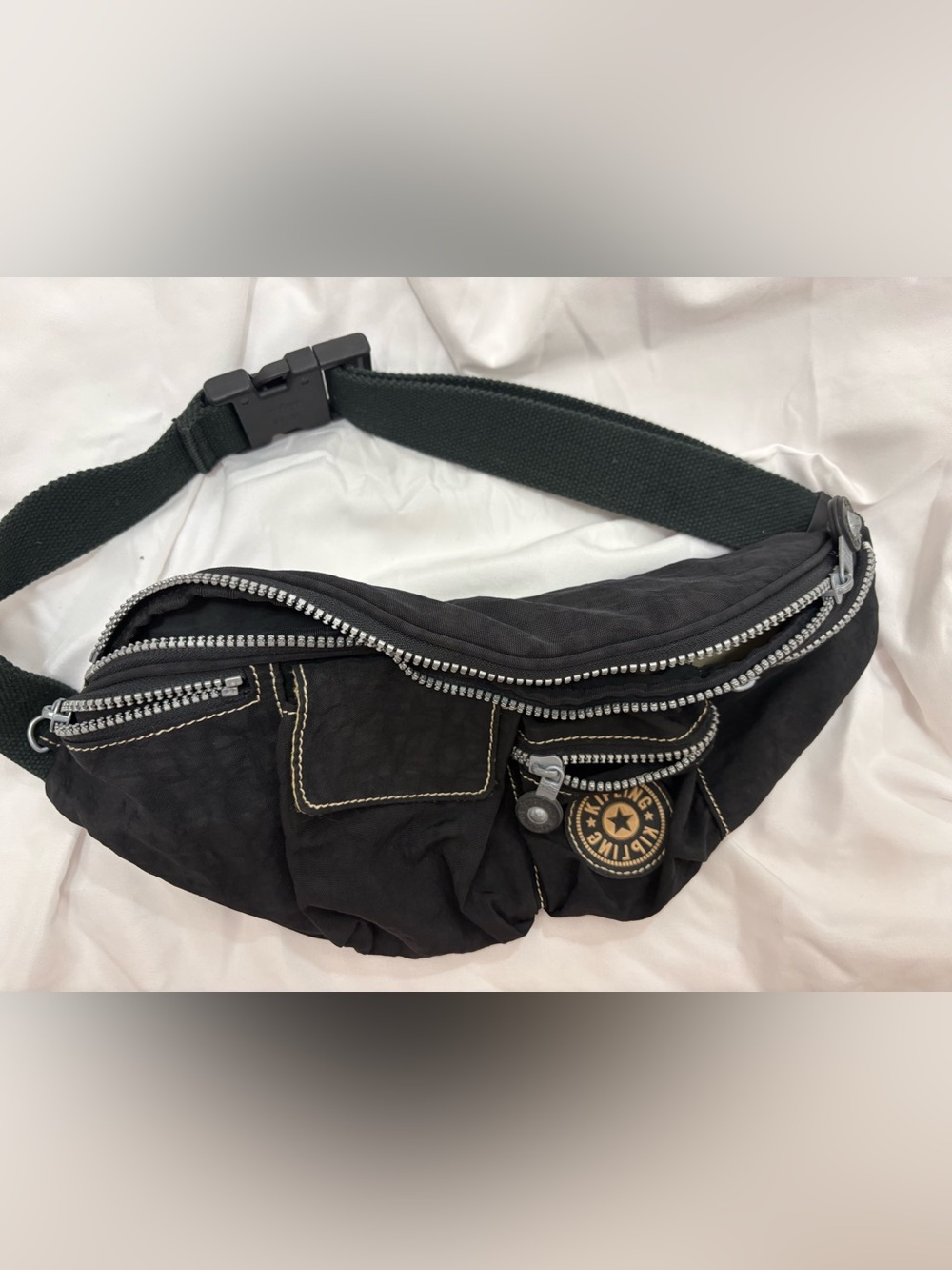 Kipling Black Canvas Waist Bag with Star Patch